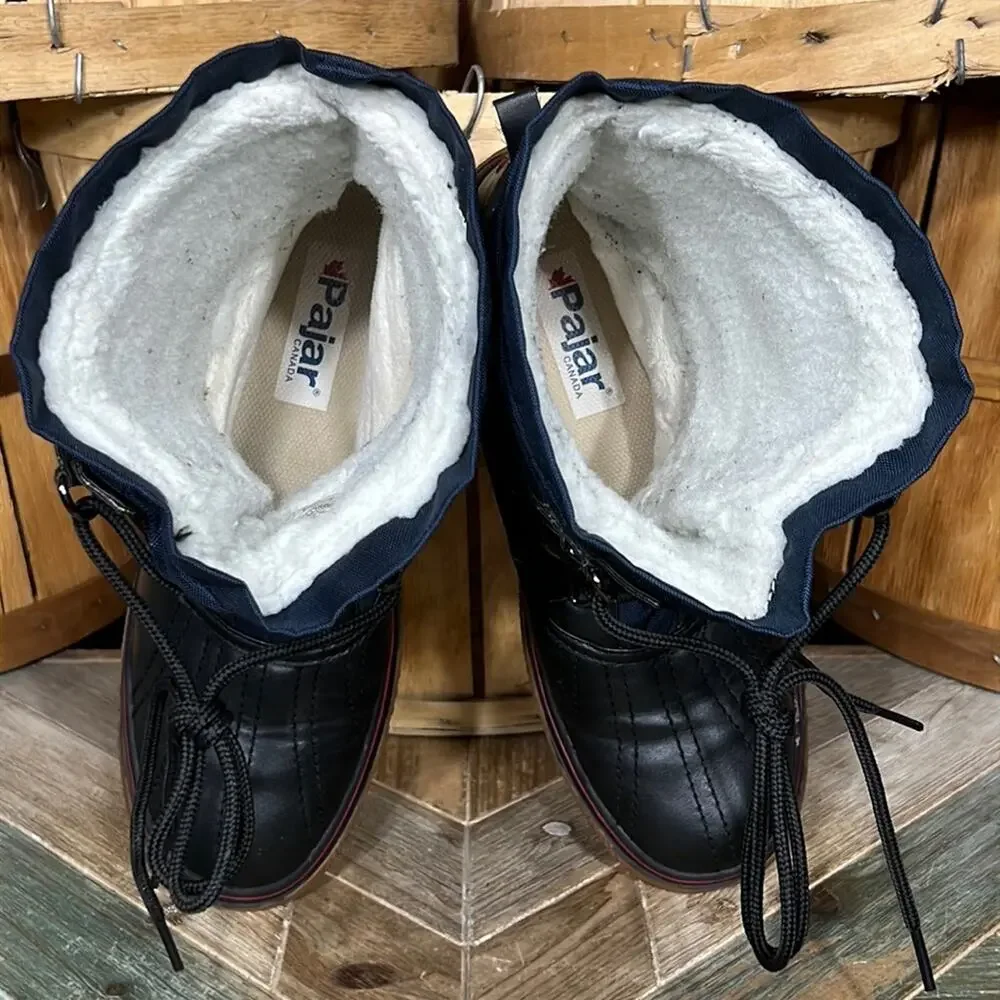 Pajar Grip Low Navy Black Faur Fur Insulated Waterproof Snow Boot Womens Size 11